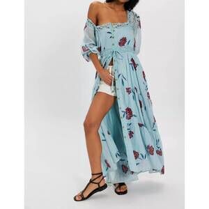 NEW FREE PEOPLE morning meadows long maxi dress in pastel blue